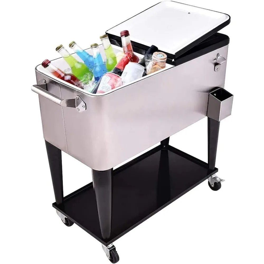 Patio Cooler Cart for Beverage, 80qt Cooler with Locking Wheels, Storage Shelf, Bottle Opener, Drain Plug, Rolling Cooler Cart
Patio Cooler Cart for Beverage, 80qt Cooler with Locking Wheels, Storage Shelf, Bottle Opener, Drain Plug, Rolling Cooler Cart