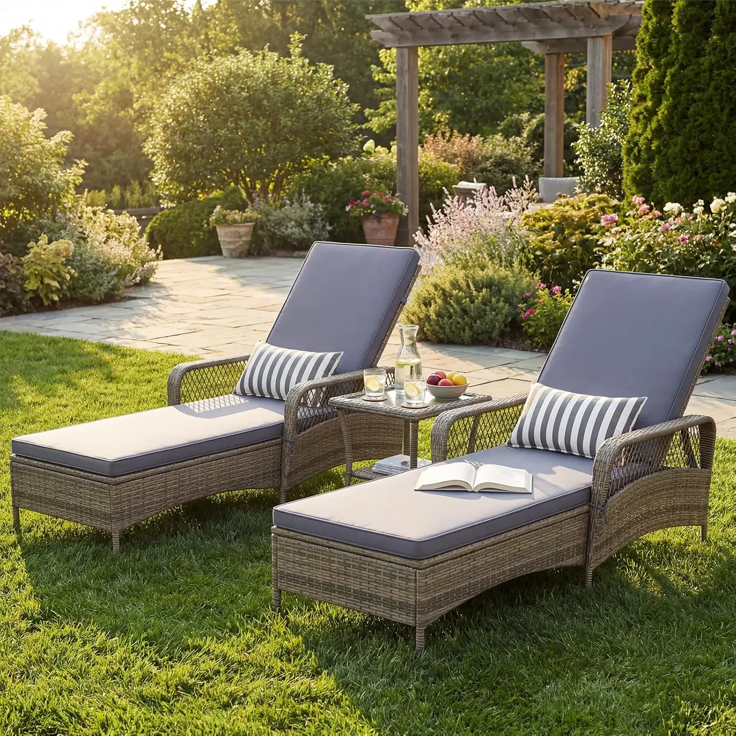 2pc Adjustable PE Rattan Chaise Lounge Recliner Set 6-Position Backrest Cushion Pillow Armrest Poolside Backyard Gray Customized
2pc Adjustable PE Rattan Chaise Lounge Recliner Set 6-Position Backrest Cushion Pillow Armrest Poolside Backyard Gray Customized