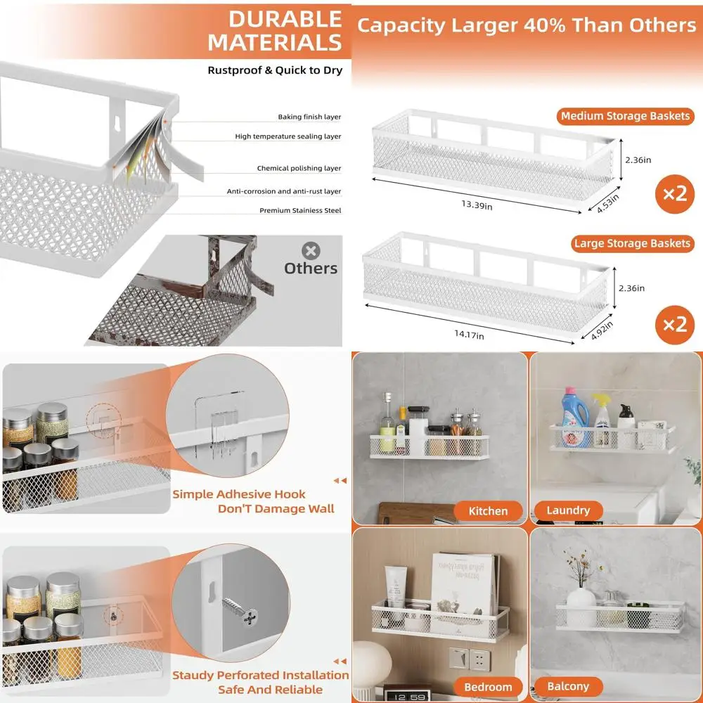 4-Pack Metal Wall Mounted Spice Rack with Hanging Storage Baskets for Kitchen, Pantry, Bathroom, and Home Decor
4-Pack Metal Wall Mounted Spice Rack with Hanging Storage Baskets for Kitchen, Pantry, Bathroom, and Home Decor