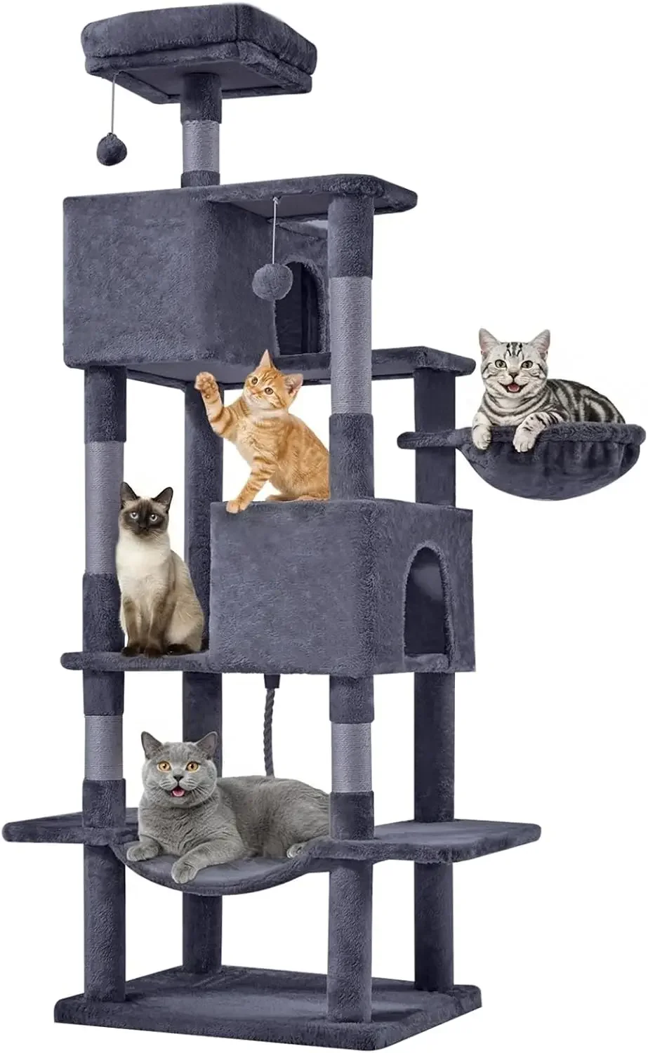 Large 66 Inch Cat Tree Tower, Multi-Level Cat Climbing Tower with Sisal Scratching Posts, Hammock, Pet Condo for Indoor Cats, Dark Grey
Large 66 Inch Cat Tree Tower, Multi-Level Cat Climbing Tower with Sisal Scratching Posts, Hammock, Pet Condo for Indoor Cats, Dark Grey