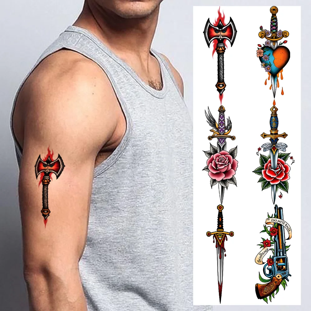 9pcs Temporary Tattoo Waterproof Long-lasting Body Stickers Dragon With Lotus Dagger With Flowers Flaming Axe For Shoulders
9pcs Temporary Tattoo Waterproof Long-lasting Body Stickers Dragon With Lotus Dagger With Flowers Flaming Axe For Shoulders