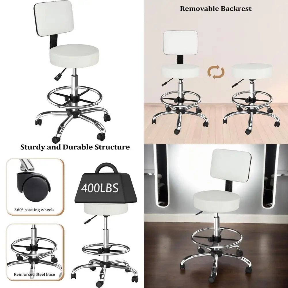 Ergonomic Adjustable Office Chair with Back Support, Tall Rolling Swivel Stool, Footrest, Thick Cushioned Seat for Comfortable D
Ergonomic Adjustable Office Chair with Back Support, Tall Rolling Swivel Stool, Footrest, Thick Cushioned Seat for Comfortable D