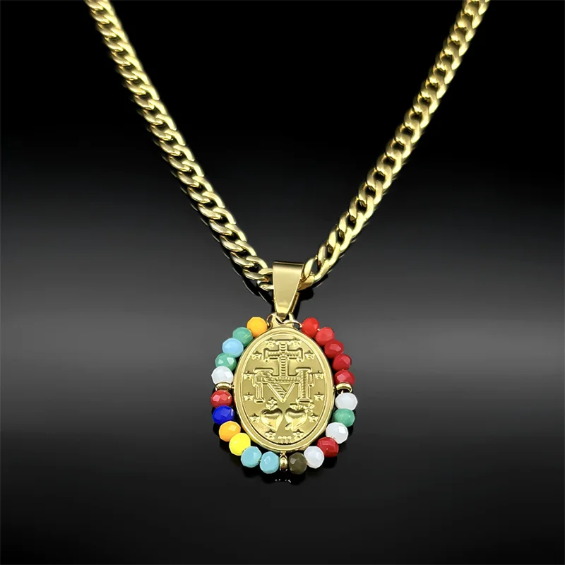 Colorful Rhinestones Virgin Mary Pendant Necklace for Women Men Stainless Steel Gold Color Catholic Mother Mary Amulet Jewelry
Colorful Rhinestones Virgin Mary Pendant Necklace for Women Men Stainless Steel Gold Color Catholic Mother Mary Amulet Jewelry