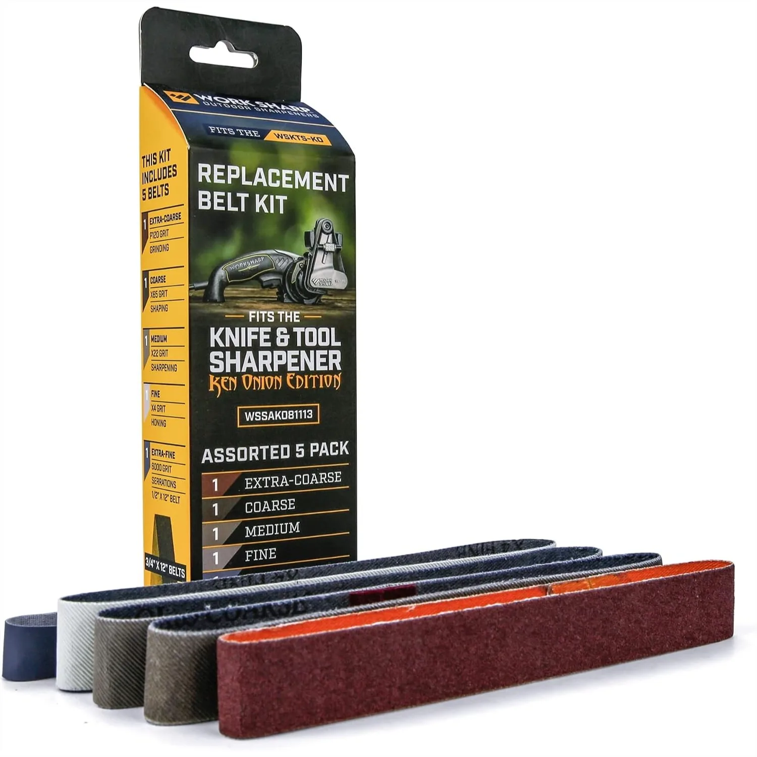 Assorted Belt Kit Replacement for Ken Onion Knife Sharpener, 5 Grits with P120 X65 X22 X4 6000
Assorted Belt Kit Replacement for Ken Onion Knife Sharpener, 5 Grits with P120 X65 X22 X4 6000