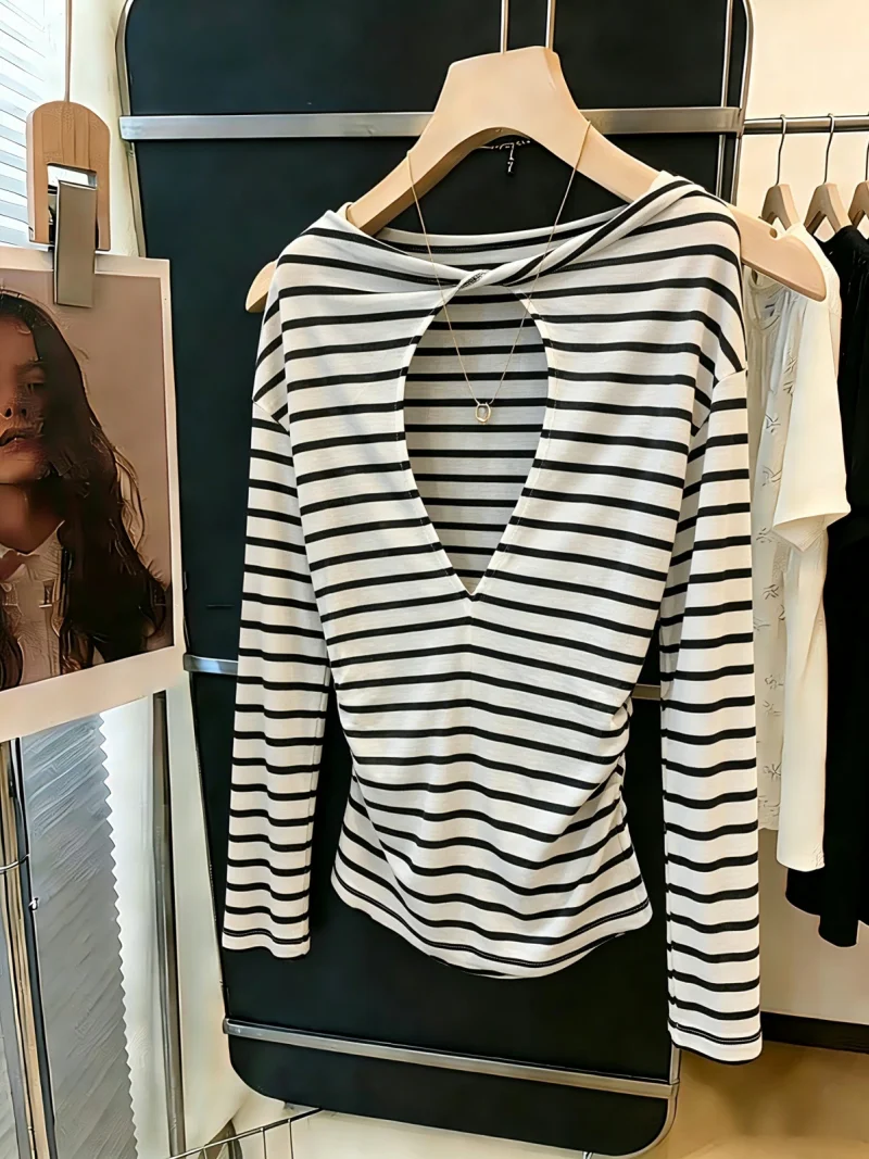 Summer New Women's Long Sleeve T-Shirt Knot Hollow out Striped Self-Keeping Style Korean Version Straight Cut Silk Top
Summer New Women's Long Sleeve T-Shirt Knot Hollow out Striped Self-Keeping Style Korean Version Straight Cut Silk Top