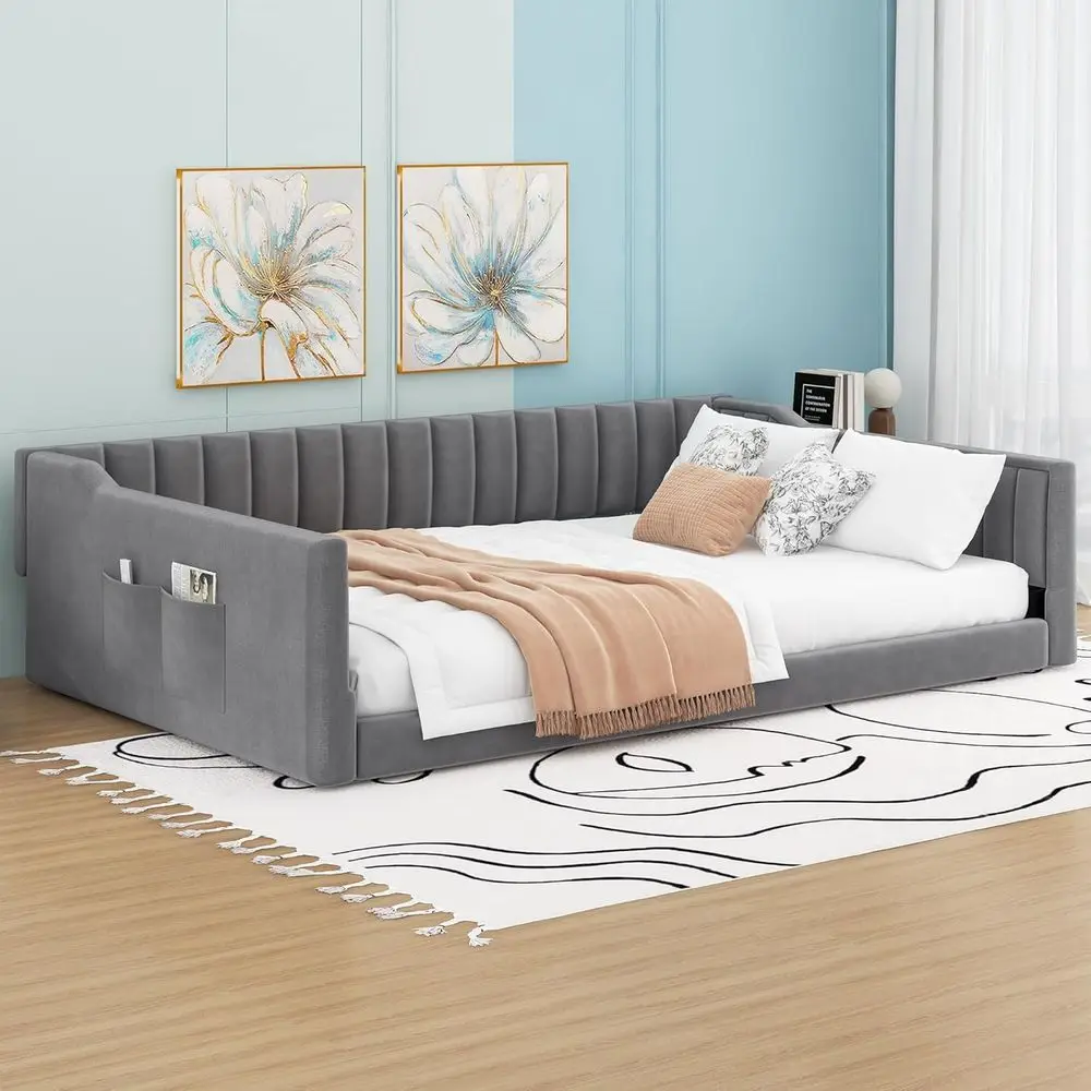 Extra Large Gray Upholstered Daybed with Side Storage Drawers
Extra Large Gray Upholstered Daybed with Side Storage Drawers