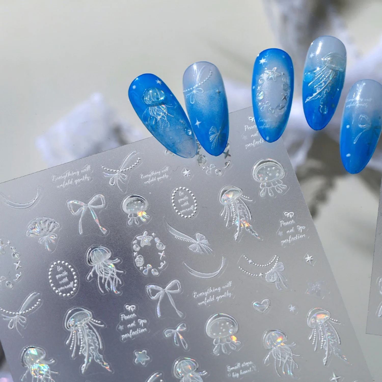 5D Nail Sticker Summer Marine White Laser Jellyfish Bow Shell Crescent Star Seaside Self-adhesive Nail Art Daily Party Ornament
5D Nail Sticker Summer Marine White Laser Jellyfish Bow Shell Crescent Star Seaside Self-adhesive Nail Art Daily Party Ornament