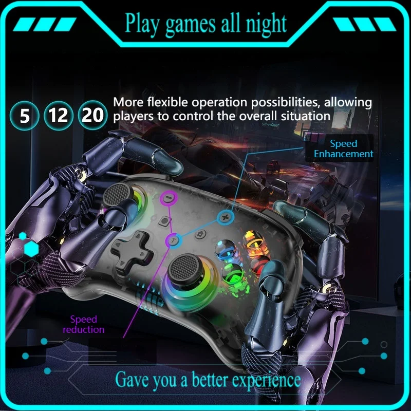 Ks39b Switch Bluetooth Gamepad Metal Joystick Rbg Light Effect Crystal Button Turbo One Click Wake-Up Switch Host Cool Appearanc
Ks39b Switch Bluetooth Gamepad Metal Joystick Rbg Light Effect Crystal Button Turbo One Click Wake-Up Switch Host Cool Appearanc