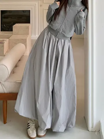 High Waist A-line Women Bud Skirt Flared 2026 Autumn New Sporty Style Casual Solid Color Daily Wear Midi Skirts
