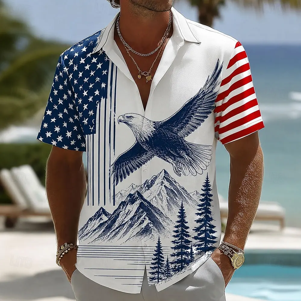 Men's Short Sleeve Button Shirt, US Flag Eagle Mountain Pine Tree Print, Loose Fit for Spring Summer Beach Vacation Outfits
Men's Short Sleeve Button Shirt, US Flag Eagle Mountain Pine Tree Print, Loose Fit for Spring Summer Beach Vacation Outfits