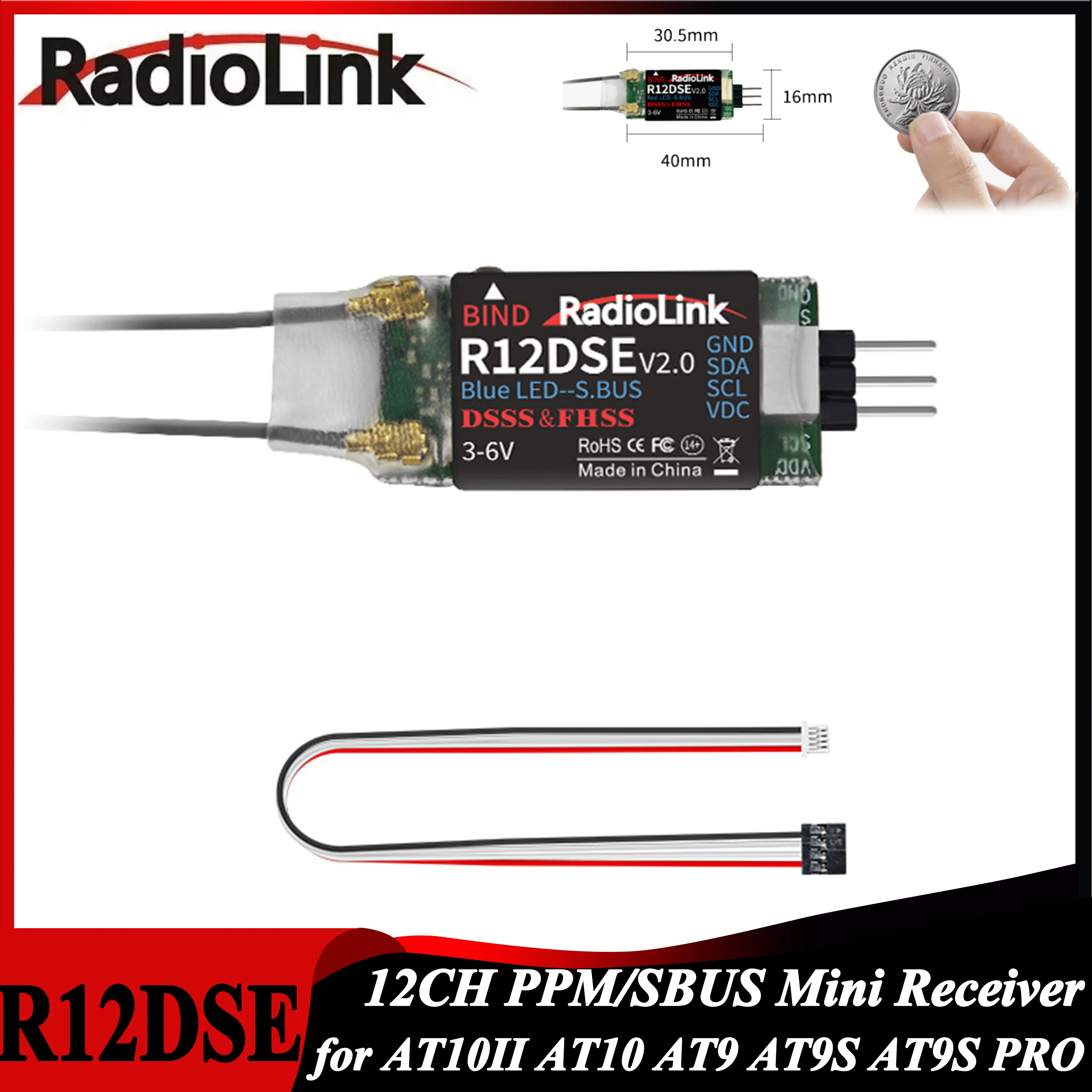Radiolink R12DSE 12CH RC Mini Receiver 12 Channel DSSS FHSS Support SBUS PPM for RC Plane FPV Racing Drone AT9 AT10 Transmitter
Radiolink R12DSE 12CH RC Mini Receiver 12 Channel DSSS FHSS Support SBUS PPM for RC Plane FPV Racing Drone AT9 AT10 Transmitter