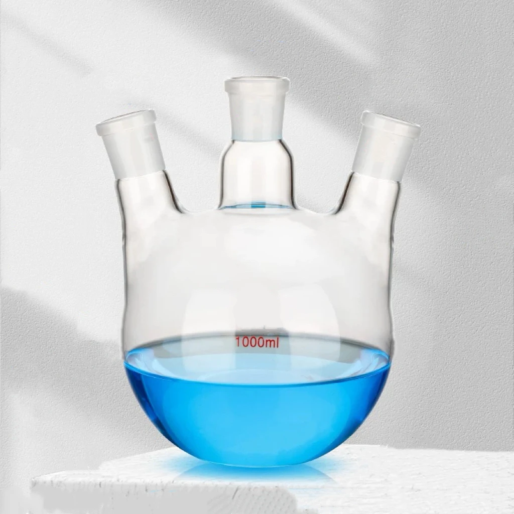 1000ml, Three Necked Flat Bottomed Flask, Inclined Three Necked Distillation Flask, High Borosilicate Glass
1000ml, Three Necked Flat Bottomed Flask, Inclined Three Necked Distillation Flask, High Borosilicate Glass