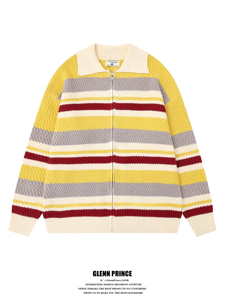American Retro Rainbow Stripes Knitted Open Cardigan Men's Spring Autumn Loose Dopane Sweater Jaet Casual Sle Long Sve
American Retro Rainbow Stripes Knitted Open Cardigan Men's Spring Autumn Loose Dopane Sweater Jaet Casual Sle Long Sve