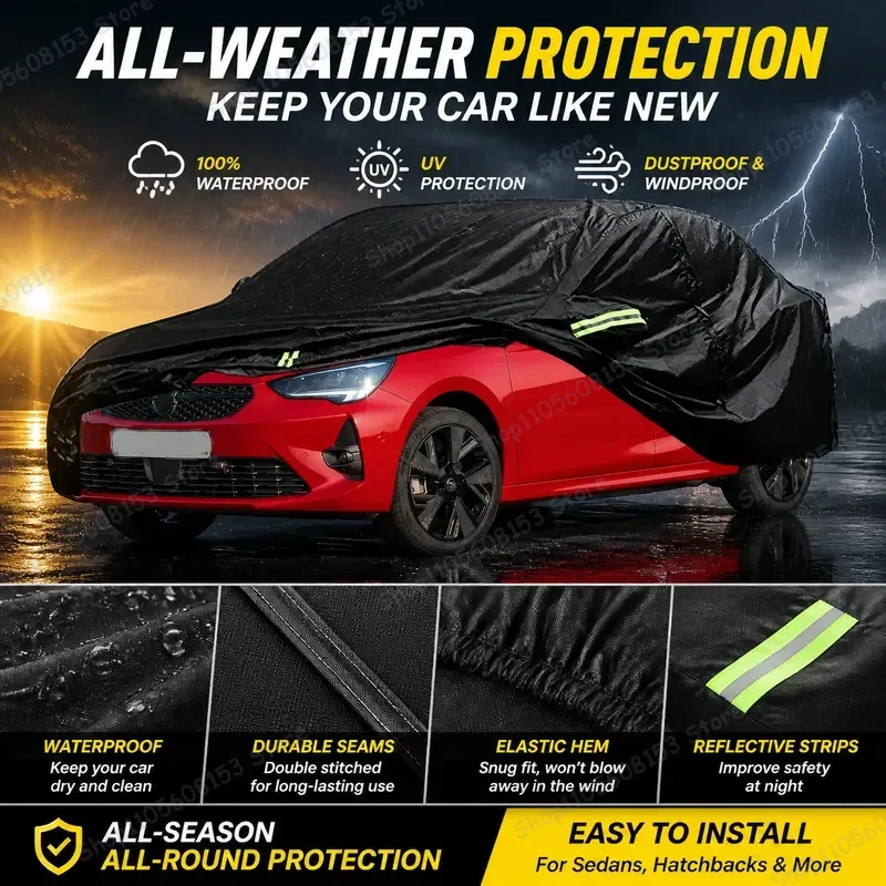 For Opel Corsa D E F SE SRI 2006–2022 Outdoor Car Cover Waterproof UV Resistant Dust Proof Windproof All Weather Protection
For Opel Corsa D E F SE SRI 2006–2022 Outdoor Car Cover Waterproof UV Resistant Dust Proof Windproof All Weather Protection