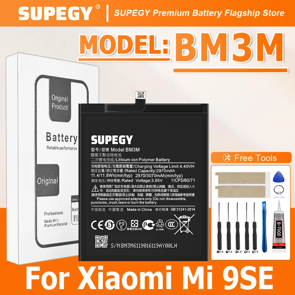 2026 Years SUPEGY 100% New BM3M Battery For Xiaomi 9SE 2970mAh Batteries+Free Tools
2026 Years SUPEGY 100% New BM3M Battery For Xiaomi 9SE 2970mAh Batteries+Free Tools