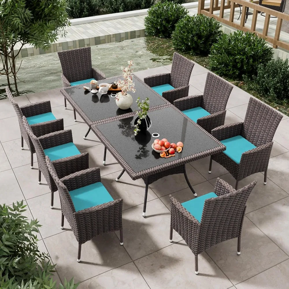 10 Pieces Dining Sets, with Rattan Dining Set Chairs and Square Table Glass Top with Umbrella Cutout, Outdoor Pieces Dining Sets
10 Pieces Dining Sets, with Rattan Dining Set Chairs and Square Table Glass Top with Umbrella Cutout, Outdoor Pieces Dining Sets