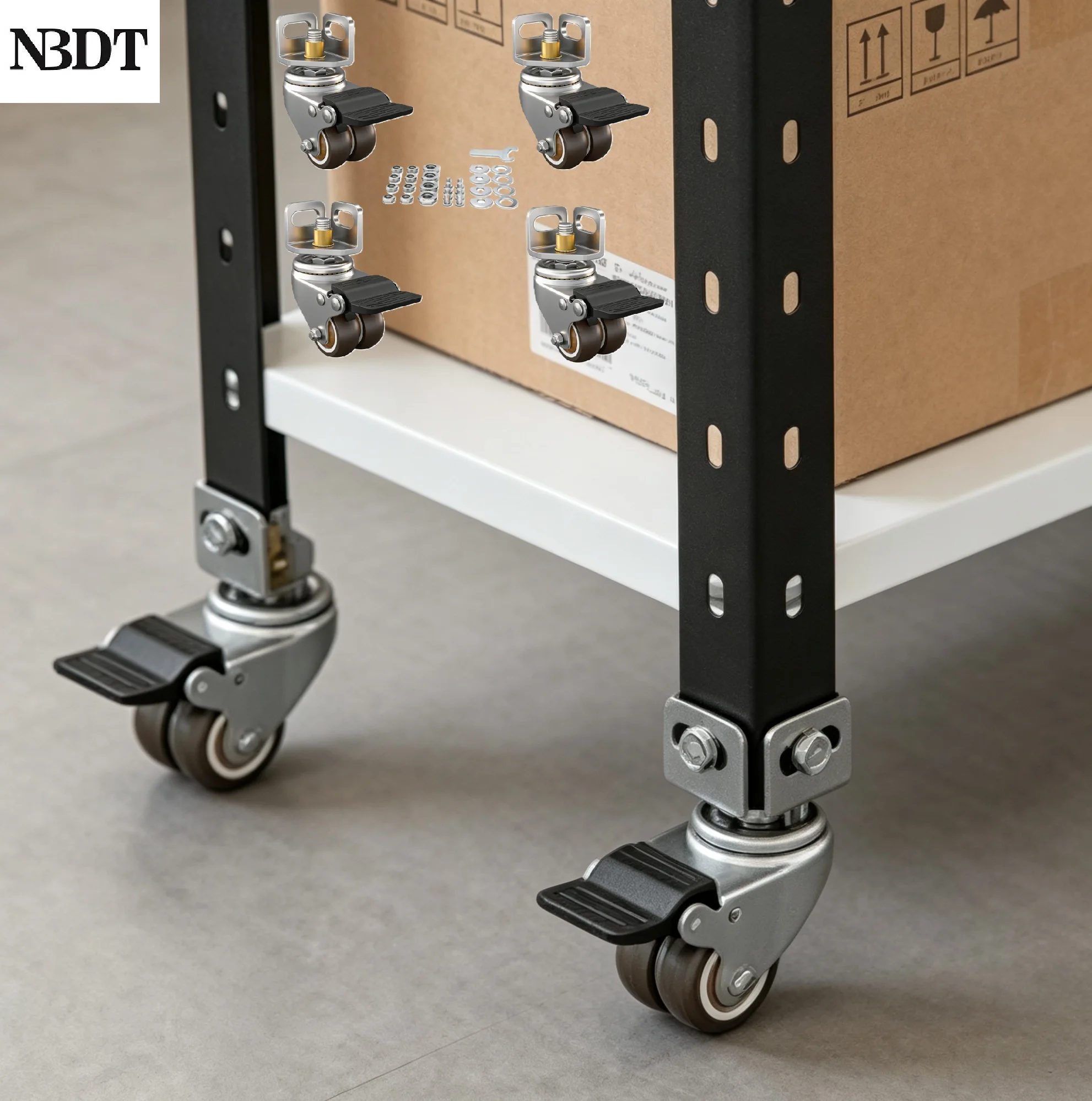 4Pcs Slotted Angle Rack Casters With 2" Double Wheels And Brakes