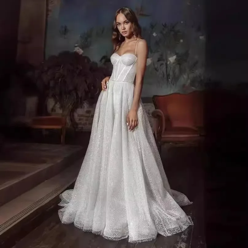White Glitter Wedding Dresses Spaghetti Straps Shiny Evening Bridal Gowns Fluffy Elegant Sleeveless vestidos de fiesta 2024
White Glitter Wedding Dresses Spaghetti Straps Shiny Evening Bridal Gowns Fluffy Elegant Sleeveless vestidos de fiesta 2024