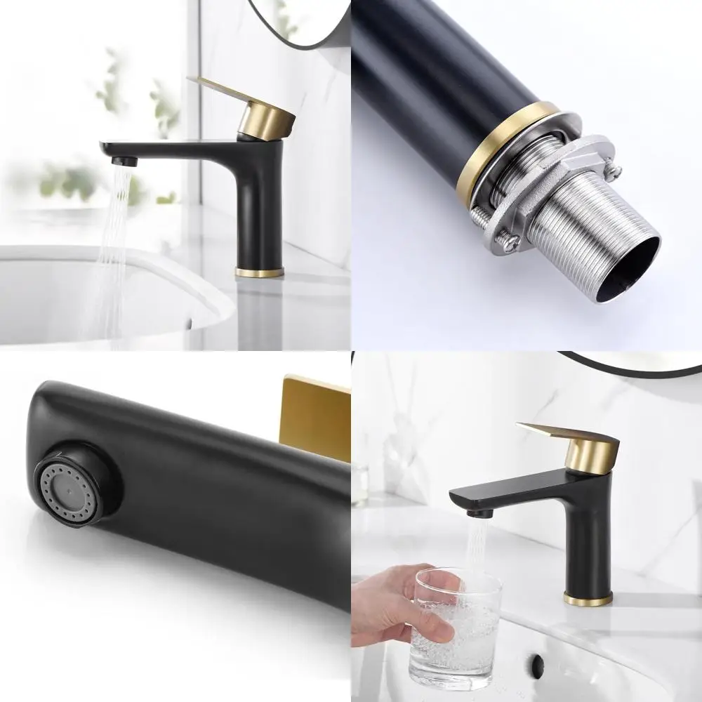 Black and Gold Modern Single Handle Lead-Free Stainless Steel Bathroom Sink Faucet for Vanity Washbasin
Black and Gold Modern Single Handle Lead-Free Stainless Steel Bathroom Sink Faucet for Vanity Washbasin