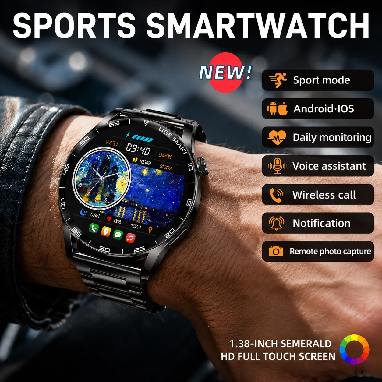 Original LIGE Outdoor Smart Watch 1.38" HD Screen Wireless Call IP68 Waterproof Heart Rate Monitor Military Smartwatch For Men
Original LIGE Outdoor Smart Watch 1.38" HD Screen Wireless Call IP68 Waterproof Heart Rate Monitor Military Smartwatch For Men