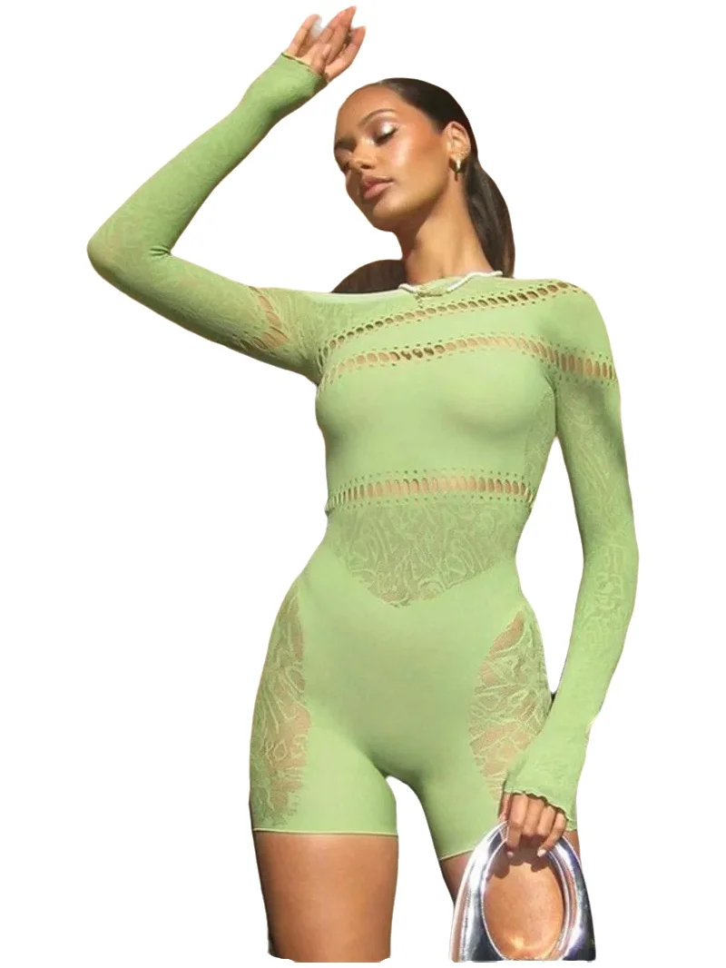 New Sexy Hollow Out Long Sleeved Jumpsuit With Slanted Shoulders Transparent Mesh, Tight Nightclub Hot Girl Playsuits JF8L
New Sexy Hollow Out Long Sleeved Jumpsuit With Slanted Shoulders Transparent Mesh, Tight Nightclub Hot Girl Playsuits JF8L