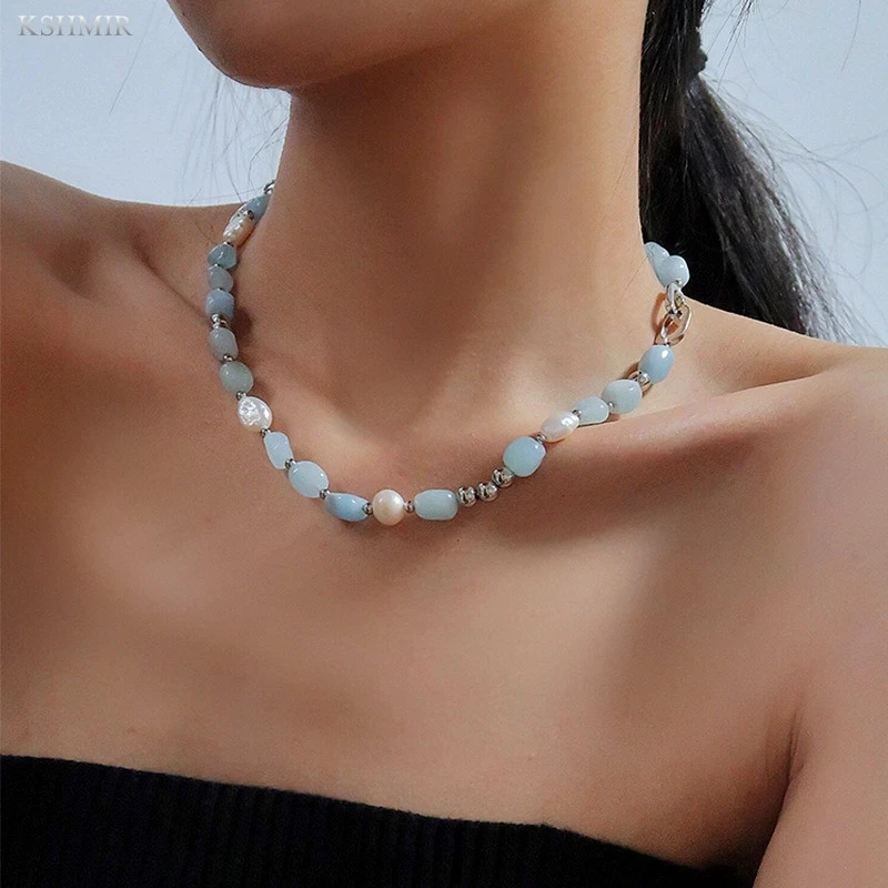 kshmir Natural stone blue crystal necklace baroque natural freshwater pearl niche design feeling fresh clavicle chain women
kshmir Natural stone blue crystal necklace baroque natural freshwater pearl niche design feeling fresh clavicle chain women