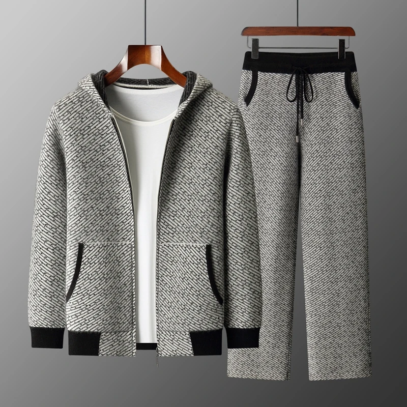 Men's Autumn Winter Thick 100% Merino Wool Knitted Set Hooded Zipper Cardigan Casual Loose Top And Pants Warm Two-Piece Set
Men's Autumn Winter Thick 100% Merino Wool Knitted Set Hooded Zipper Cardigan Casual Loose Top And Pants Warm Two-Piece Set