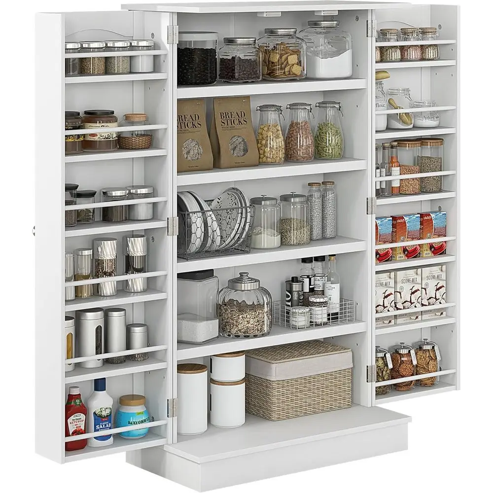 White 41 Freestanding Kitchen Cabinet with 12 Adjustable Shelves, Double Doors and 5-Tier Storage
White 41 Freestanding Kitchen Cabinet with 12 Adjustable Shelves, Double Doors and 5-Tier Storage