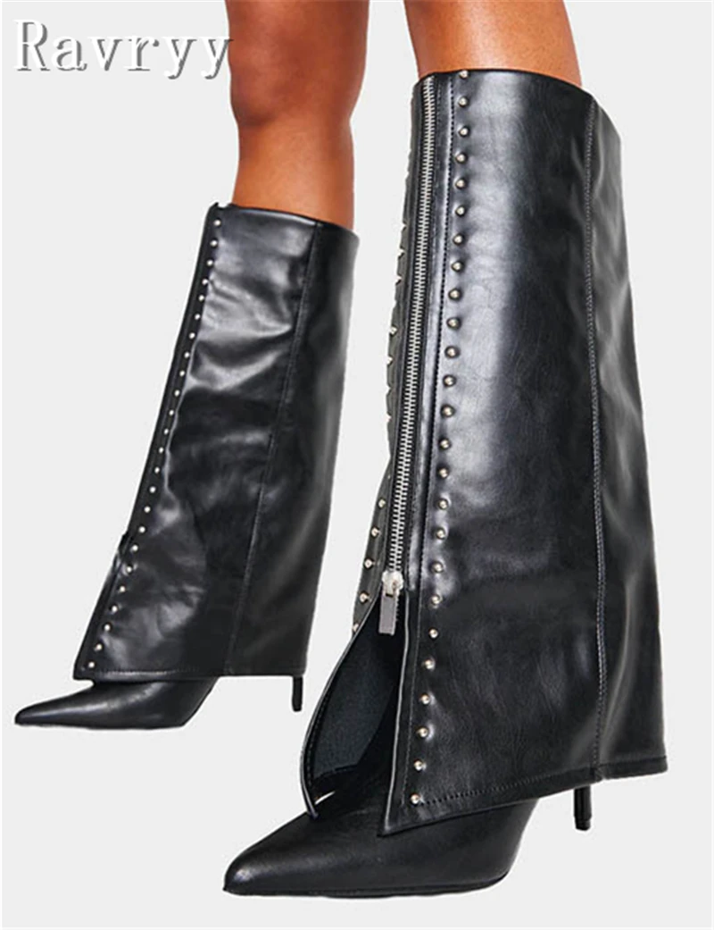 Designer New Front Zipper Rivets Kneel High Boots Women Punk Rock Style Pointed Toe Thin High Heel Black Leather Long Boots
Designer New Front Zipper Rivets Kneel High Boots Women Punk Rock Style Pointed Toe Thin High Heel Black Leather Long Boots