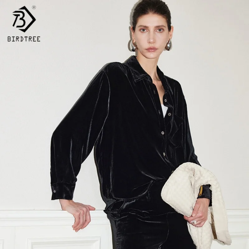 Birdtree, базовая ткань, 100% шелковая бархатная блузка, женские топы с длинными рукавами с лацканами, элегантная черная рубашка, новинка 2025 года T5D837JF
Birdtree, базовая ткань, 100% шелковая бархатная блузка, женские топы с длинными рукавами с лацканами, элегантная черная рубашка, новинка 2025 года T5D837JF