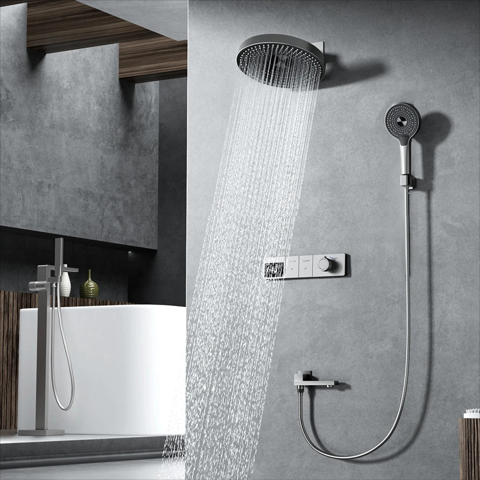 Luxury gun gray brass LED digital display shower system with wall mounted design, simple bathroom faucet for hot and cold water
Luxury gun gray brass LED digital display shower system with wall mounted design, simple bathroom faucet for hot and cold water