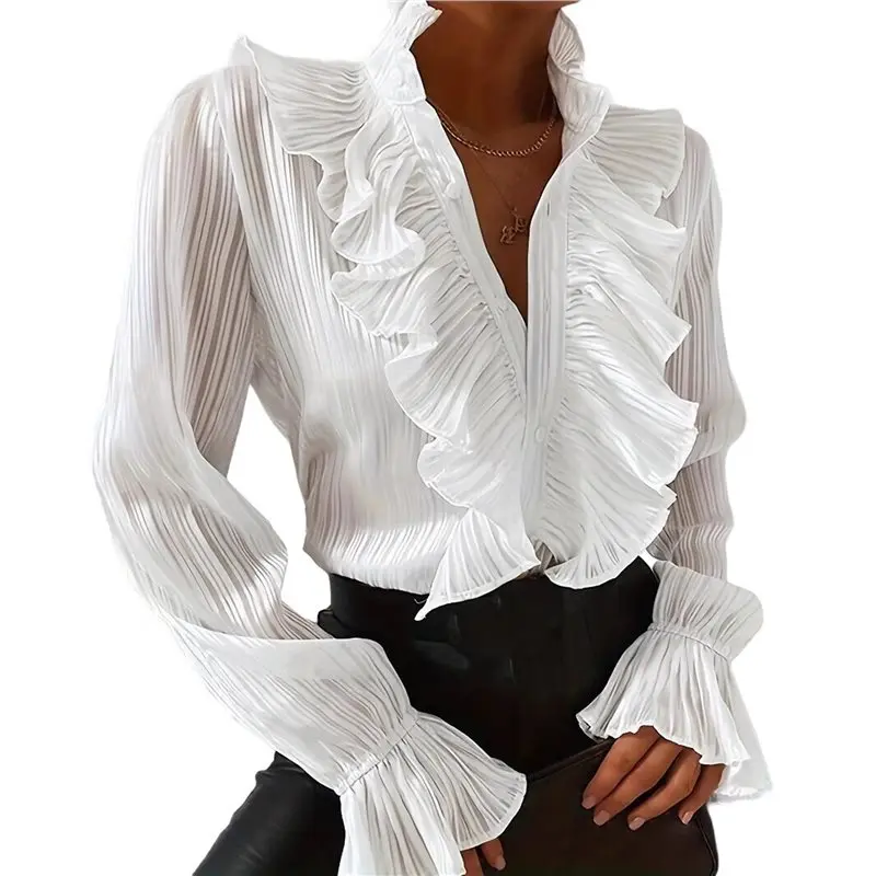 ABRT-Женская однотонная повседневная блузка с воротником-стойкой, длинными рукавами и рюшами, элегантный топ
ABRT-Женская однотонная повседневная блузка с воротником-стойкой, длинными рукавами и рюшами, элегантный топ