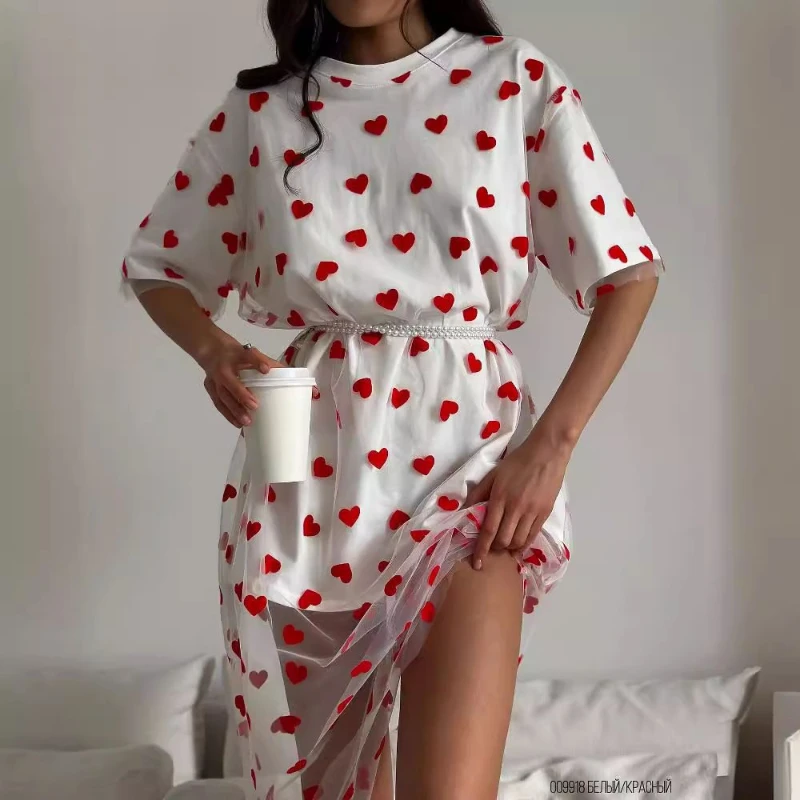Lazy Wind Love Gauze Stitching Long T-shirt Skirt Women Summer New Round Neck Casual Loose Dress Women
Lazy Wind Love Gauze Stitching Long T-shirt Skirt Women Summer New Round Neck Casual Loose Dress Women