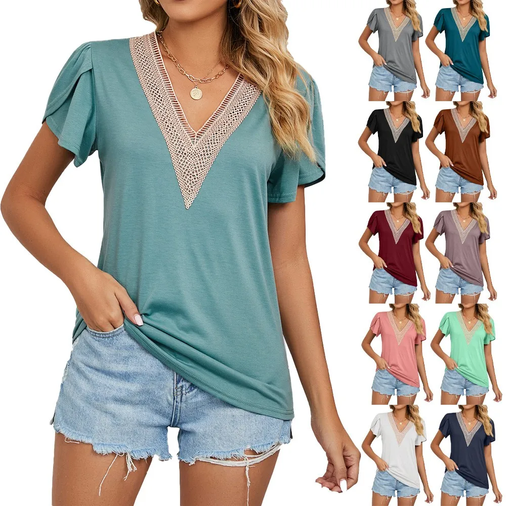 Women Short Sleeve T Shirt Loose Fit Ruched Sleeve T Shirts Solid Color V Neck Tee Lace Trim Puff Sleeve Asymmetrical Hem Top
Women Short Sleeve T Shirt Loose Fit Ruched Sleeve T Shirts Solid Color V Neck Tee Lace Trim Puff Sleeve Asymmetrical Hem Top