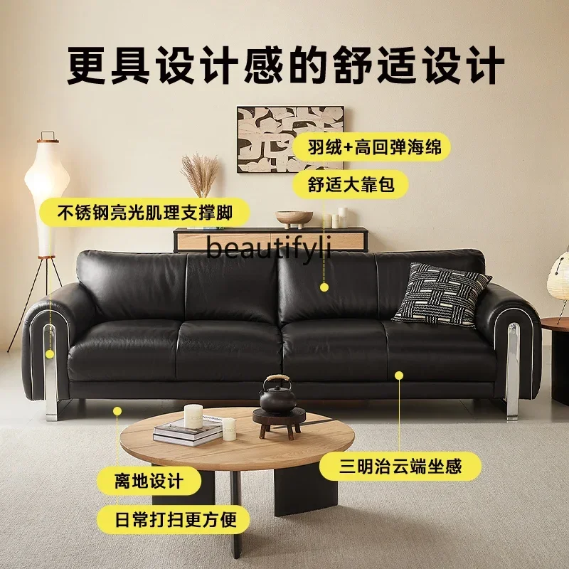 V Annual ring sofa, medieval style living room, modern simple three-person straight row new black leather sofa
V Annual ring sofa, medieval style living room, modern simple three-person straight row new black leather sofa