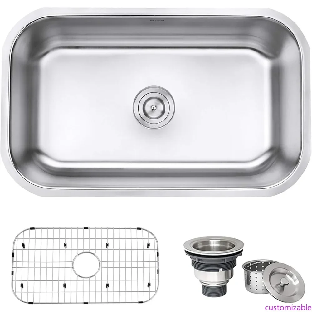 30-inch Undermount Kitchen Sink Single Bowl - 16 Gauge Stainless Steel Kitchen Sink with Brushed Finish hides scratches - Easy-
30-inch Undermount Kitchen Sink Single Bowl - 16 Gauge Stainless Steel Kitchen Sink with Brushed Finish hides scratches - Easy-