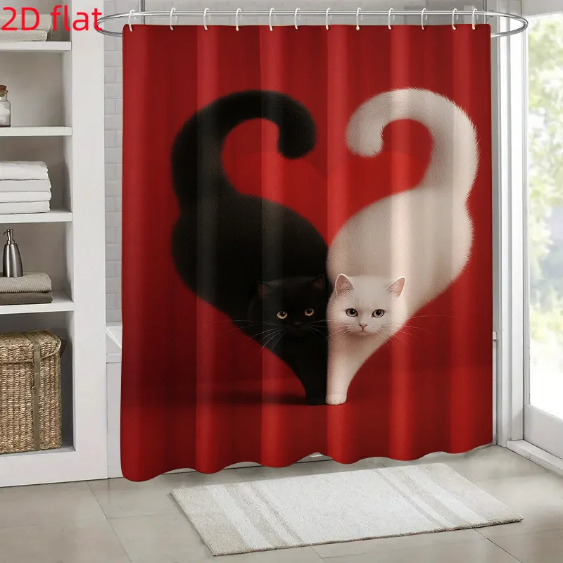 Romantic Cat Shower Curtain, Heart Shape Tail Design, Black and White Couple Cats, Red Background, Waterproof Fabric Panel
Romantic Cat Shower Curtain, Heart Shape Tail Design, Black and White Couple Cats, Red Background, Waterproof Fabric Panel
