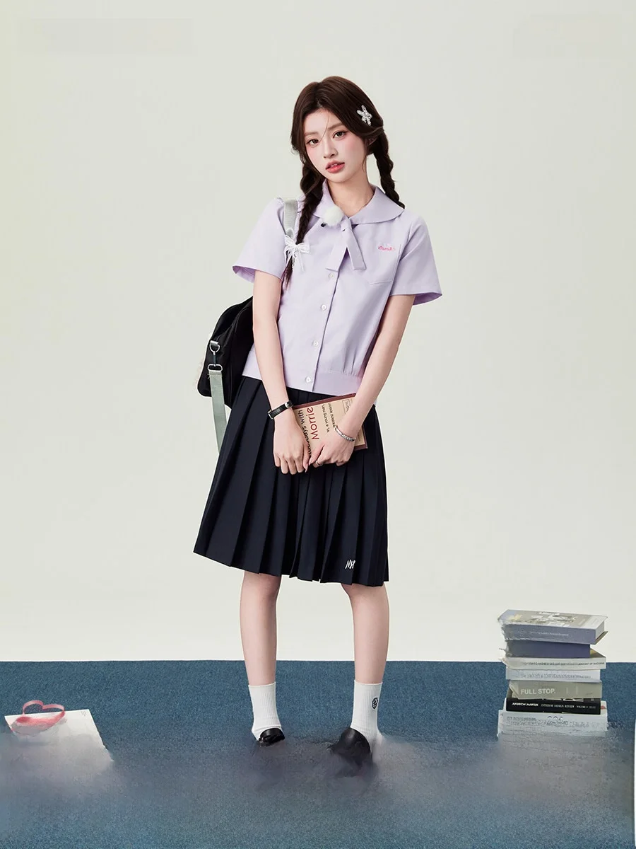 Mrs. Flower Bell 2026 New Style Short Sleeve Doll Collar Shirt Women's Necktie School Uniform Set Purple Spring Season
Mrs. Flower Bell 2026 New Style Short Sleeve Doll Collar Shirt Women's Necktie School Uniform Set Purple Spring Season