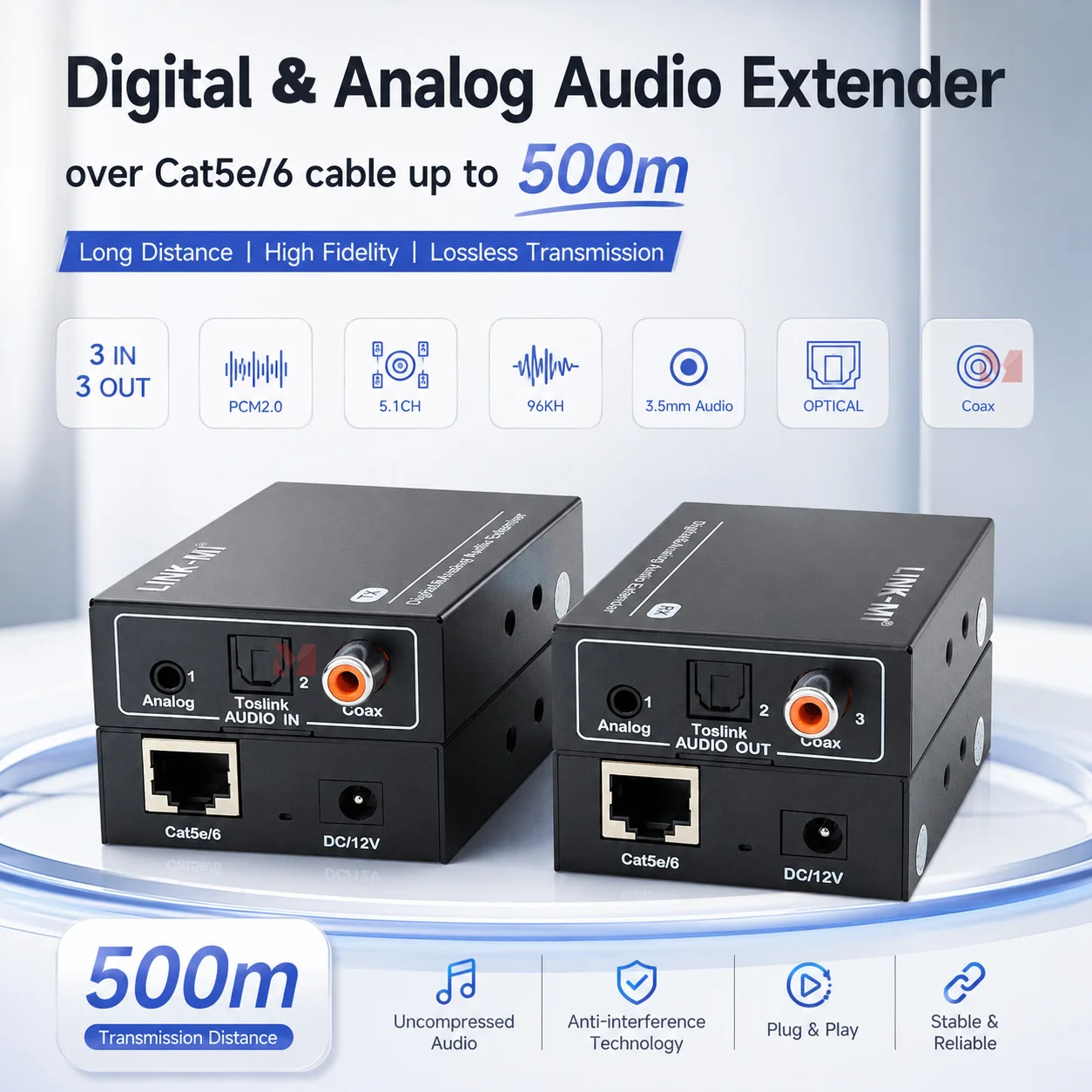 500m Audio Extender Over Cat5e/6 RJ45 Ethernet Dual POC Digital And Analog Audio Extender for Enhanced Sound Transmission
500m Audio Extender Over Cat5e/6 RJ45 Ethernet Dual POC Digital And Analog Audio Extender for Enhanced Sound Transmission