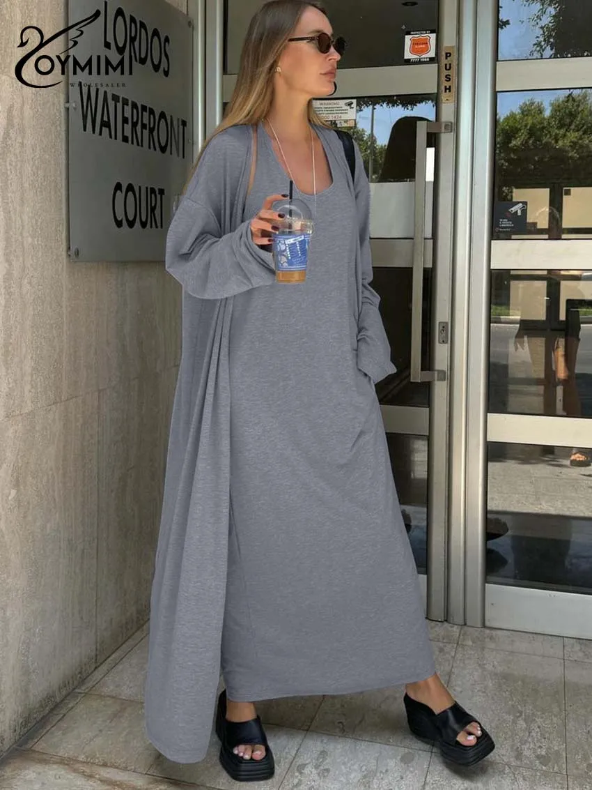 Oymimi Casua Grey Loose Two Piece Set For Woman Fashion Long Sleeve Ankle-Length Robe And Sleeveless Straight Dresses Female Set
Oymimi Casua Grey Loose Two Piece Set For Woman Fashion Long Sleeve Ankle-Length Robe And Sleeveless Straight Dresses Female Set