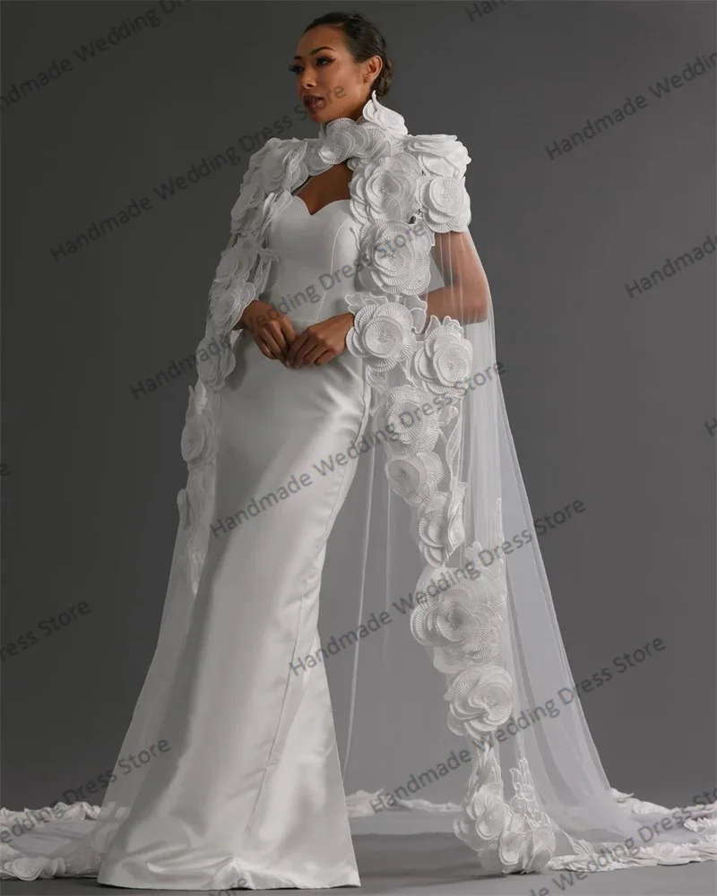 Elegant Wrap Cape Wedding Dress 3D Flower Sexy Strapless Sleeveless Satin Mermaid Bridal Gown Customized Beach Garden Long Robe
Elegant Wrap Cape Wedding Dress 3D Flower Sexy Strapless Sleeveless Satin Mermaid Bridal Gown Customized Beach Garden Long Robe