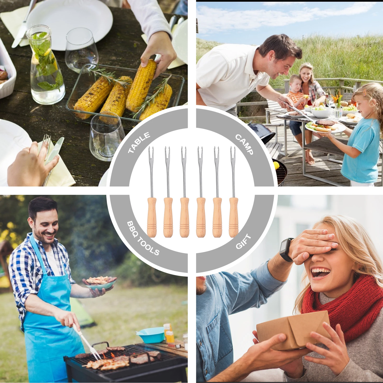 6 Pcs Stainless Steel Corn Holders Reusable Wood H BBQ Charcuterie Accessories Hotpot Forks Easy Grip Non Rust
6 Pcs Stainless Steel Corn Holders Reusable Wood H BBQ Charcuterie Accessories Hotpot Forks Easy Grip Non Rust