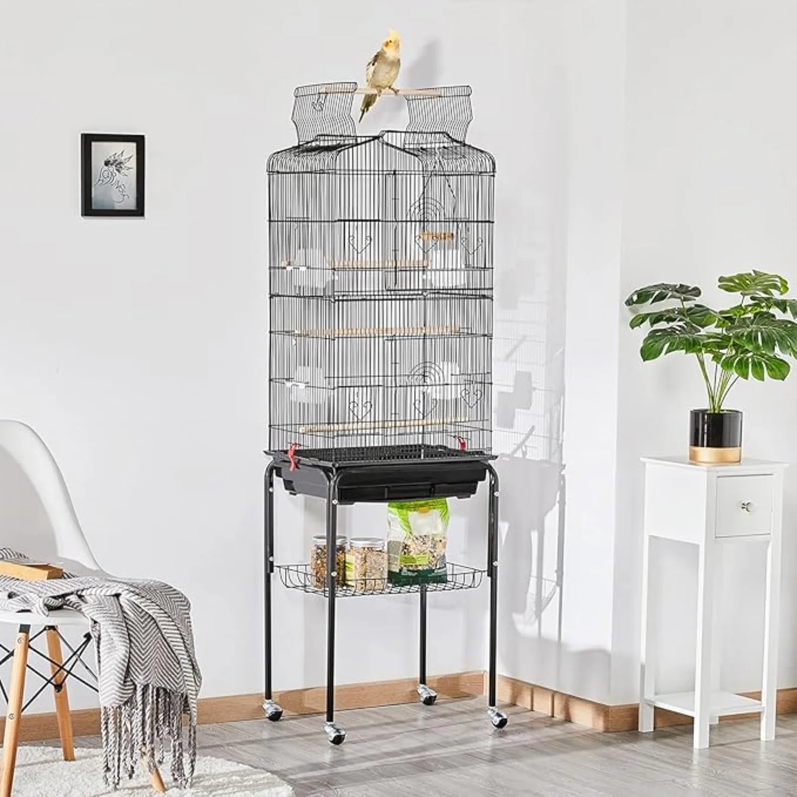 64'' Bird Cage, Open Top ParaCage w/Slide-Out Tray, eeders, Detachable Rolling Stand, Bird Cages or Parrot, Cockatiel, Budgie, P
64'' Bird Cage, Open Top ParaCage w/Slide-Out Tray, eeders, Detachable Rolling Stand, Bird Cages or Parrot, Cockatiel, Budgie, P