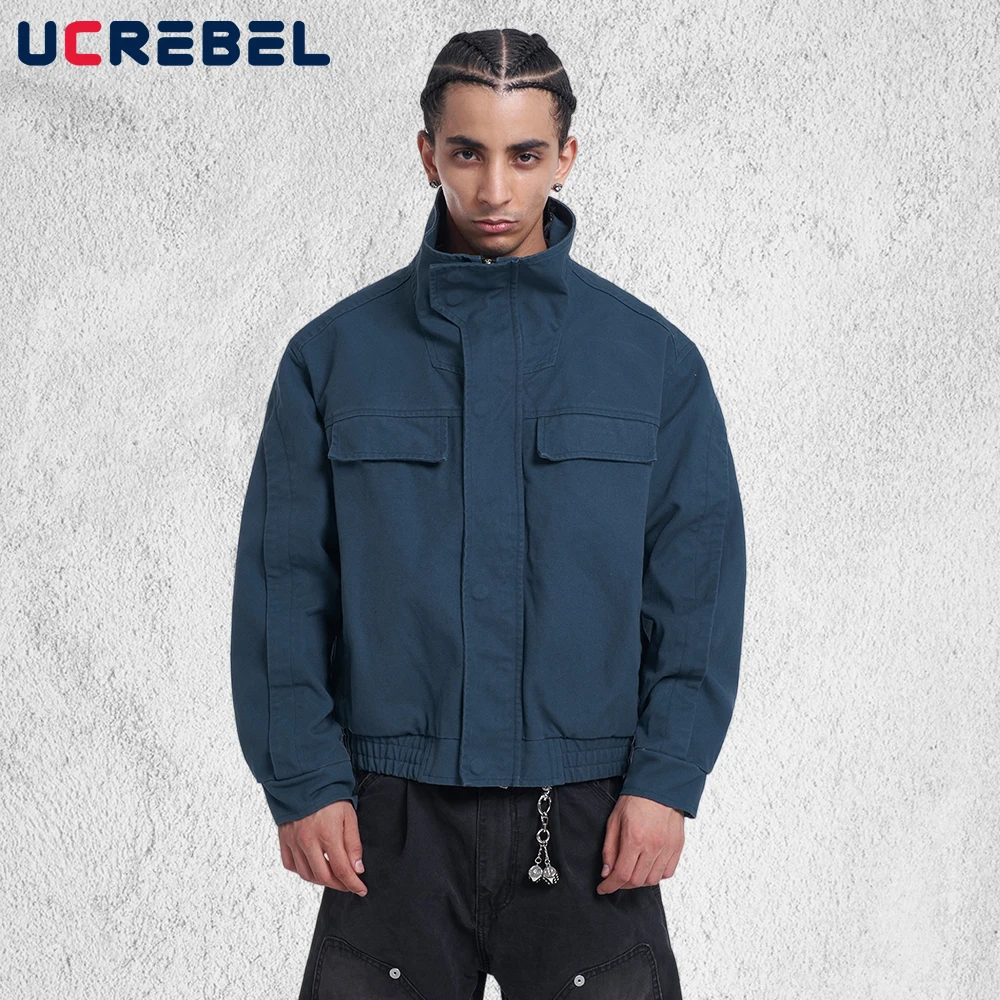 Solid Color Spliced Cargo Jacket Mens Pocket Autumn Winter Retro High Street Stand Collar Long Sleeve Loose Outerwear Man
Solid Color Spliced Cargo Jacket Mens Pocket Autumn Winter Retro High Street Stand Collar Long Sleeve Loose Outerwear Man