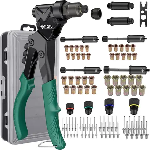 3-in-1 Manual Rivet Gun Kit with 360° Swivel Head, Multiple Mandrels & Accessories for Metal, Automotive & DIY Repair