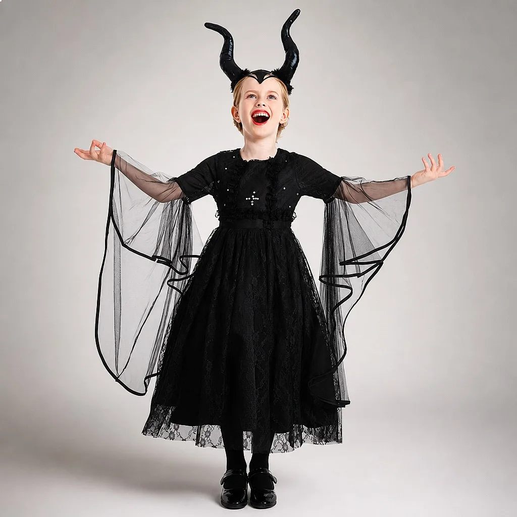 Girls Black Halloween Dress Dark Little Witch Stage Horns Gothic Costume
Girls Black Halloween Dress Dark Little Witch Stage Horns Gothic Costume