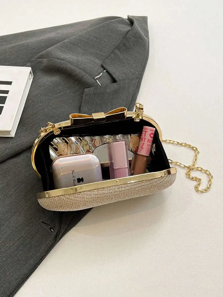 Elegant Rhinestone-Embellished Mini Clutch With Gold-Tone Chain For Evening Events, Wedding, Prom And Formal Dinners
Elegant Rhinestone-Embellished Mini Clutch With Gold-Tone Chain For Evening Events, Wedding, Prom And Formal Dinners