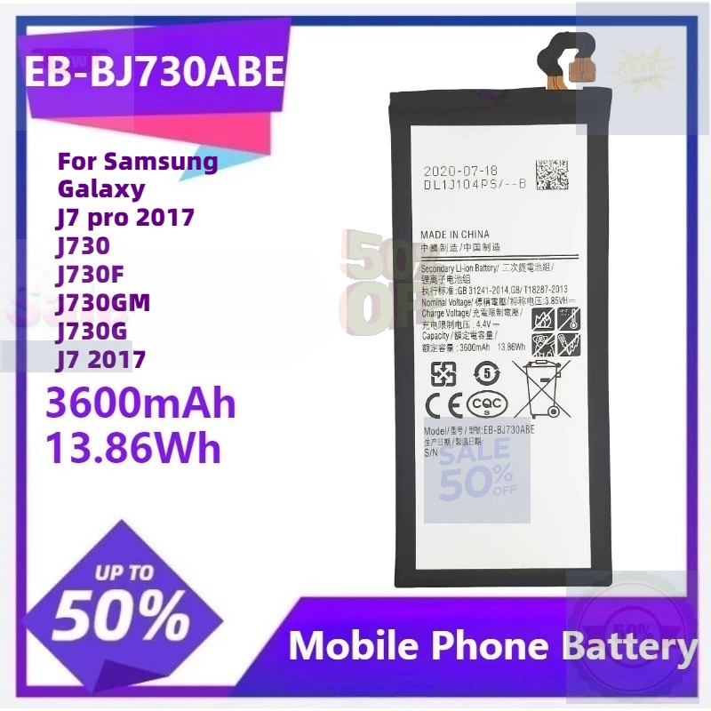 EB-BJ730ABE Rechargeable Battery for Samsung Galaxy J7 Pro 2017/J730F/J730GM Rechargeable Battery 3600mAh 13.86Wh
EB-BJ730ABE Rechargeable Battery for Samsung Galaxy J7 Pro 2017/J730F/J730GM Rechargeable Battery 3600mAh 13.86Wh