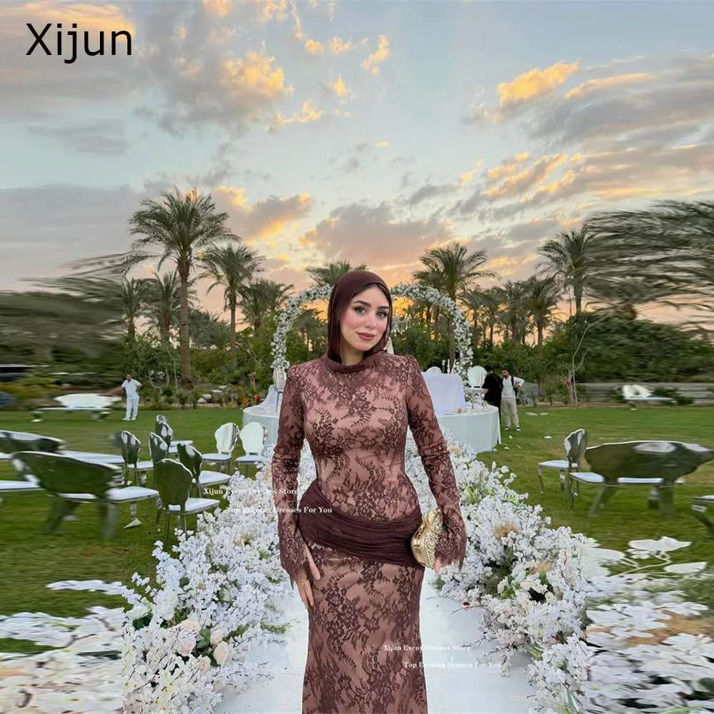 Xijun Sexy Brown Mermiad Evening Dresses Lace Pleated Long Prom Dresses Full Sleeves Formal Women Dubai Prom Gowns Customized
Xijun Sexy Brown Mermiad Evening Dresses Lace Pleated Long Prom Dresses Full Sleeves Formal Women Dubai Prom Gowns Customized