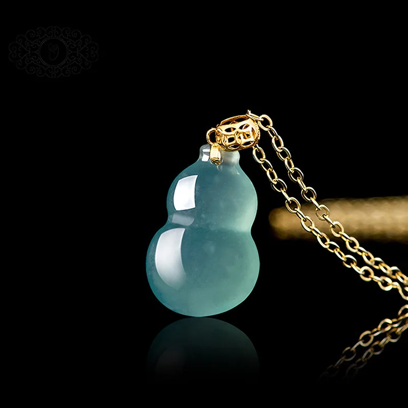 Natural Jade Pendant Grade A Jadeite Blue Water Gourd 18K Gold Inlaid Unisex Amulet for Luck & Natural Blessings
Natural Jade Pendant Grade A Jadeite Blue Water Gourd 18K Gold Inlaid Unisex Amulet for Luck & Natural Blessings
